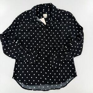 A New Day Button Down Shirt Polka Dot Women Small Black White